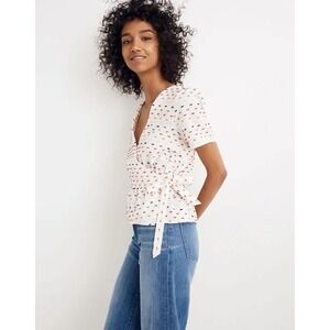 Madewell Ruffle Hem Wrap Top In Clip Dot Pattern Womens Small White Boho Casual